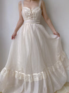 1970s Organza Lace Trim Strap Maxi Dress - Ivory | VintageMist