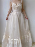 Organza Lace Trim Strap Maxi Dress - Ivory | VintageMist