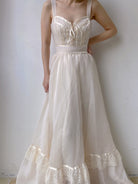 Organza Lace Trim Strap Maxi Dress - Ivory | VintageMist