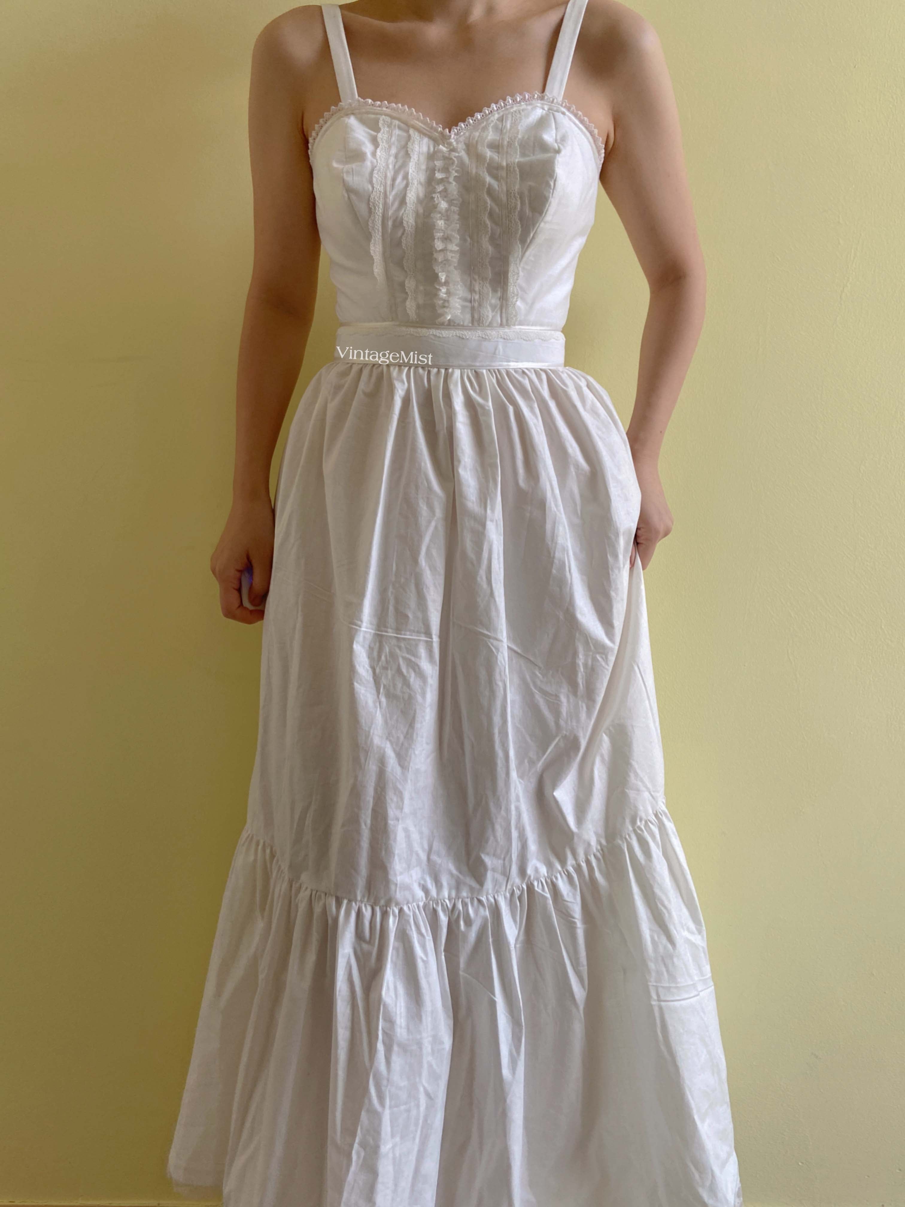 1970s Strap Lace Corset Dress - White | VintageMist