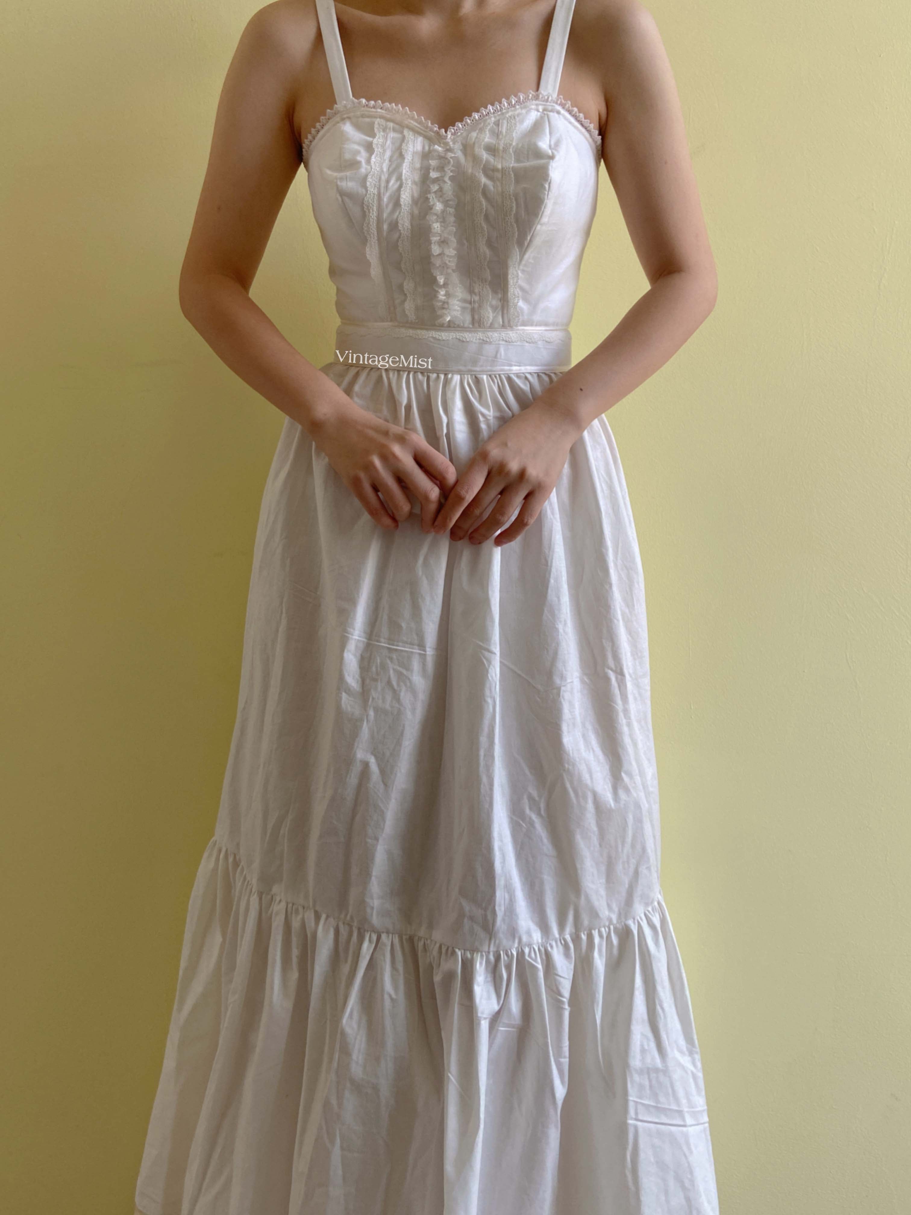 1970s Strap Lace Corset Dress - White | VintageMist