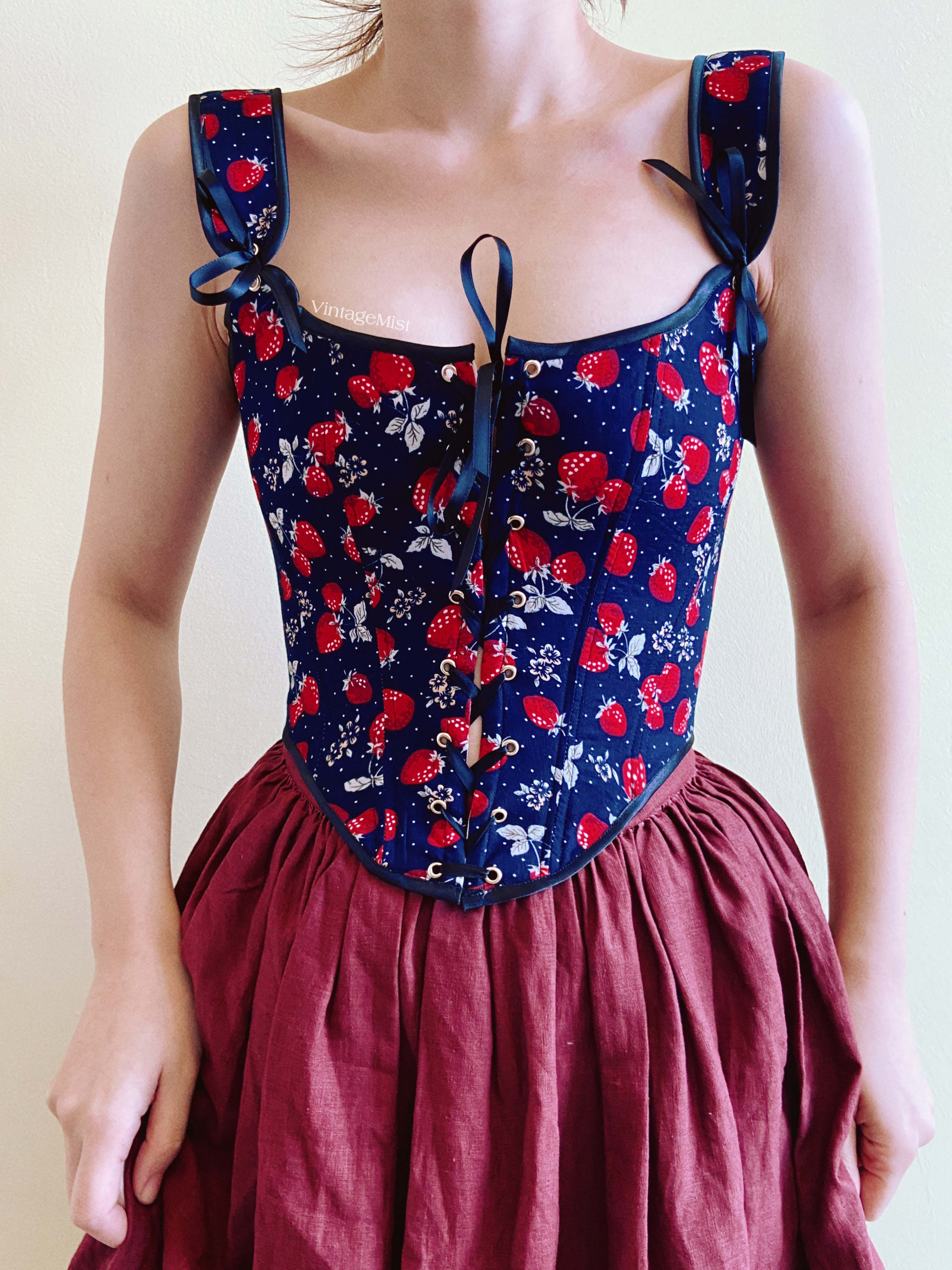 Strawberry Corset Bodice Stays - Dark Blue | VintageMist
