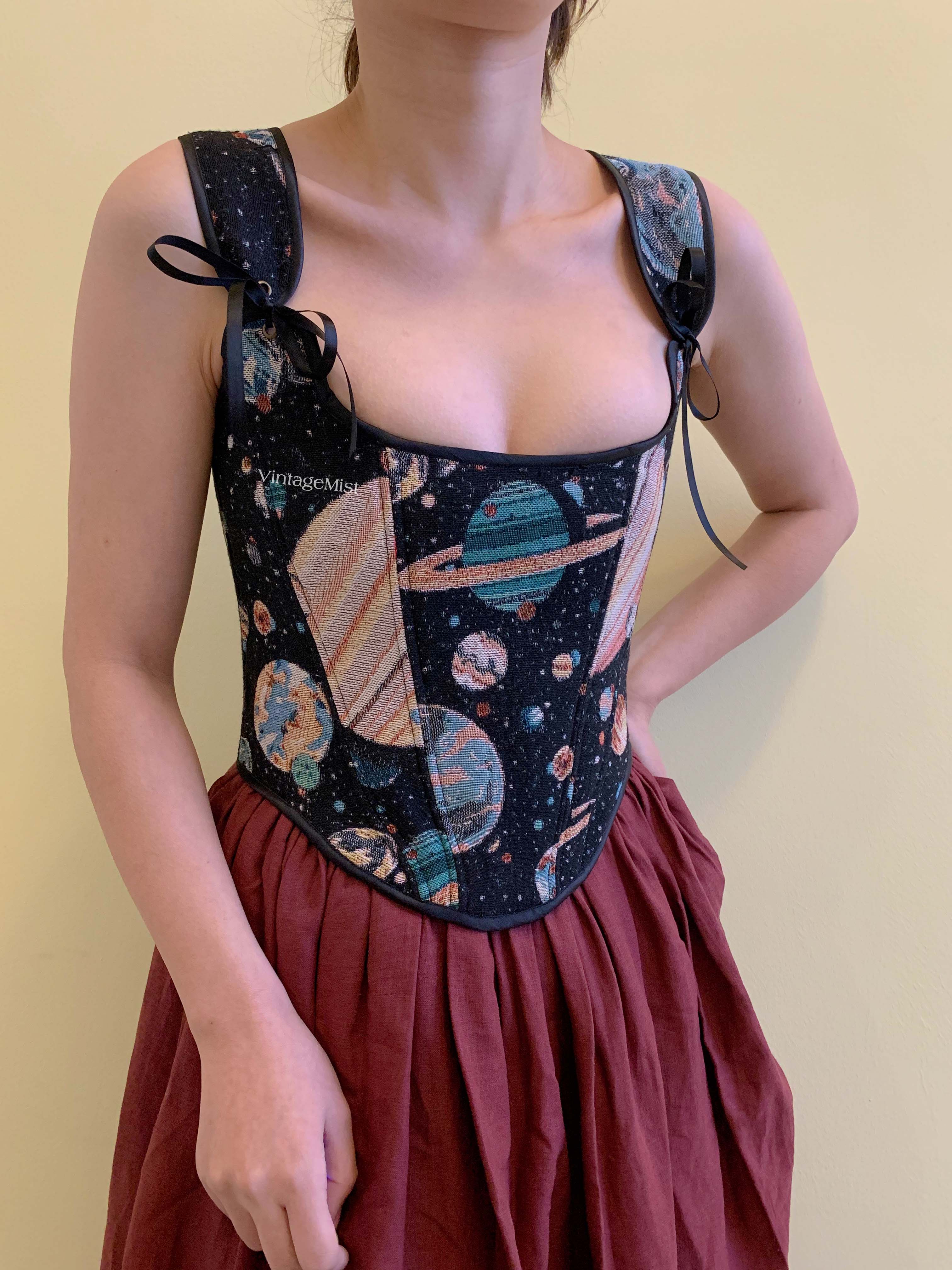 Cosmic Planet Retro Corset - Black | VintageMist