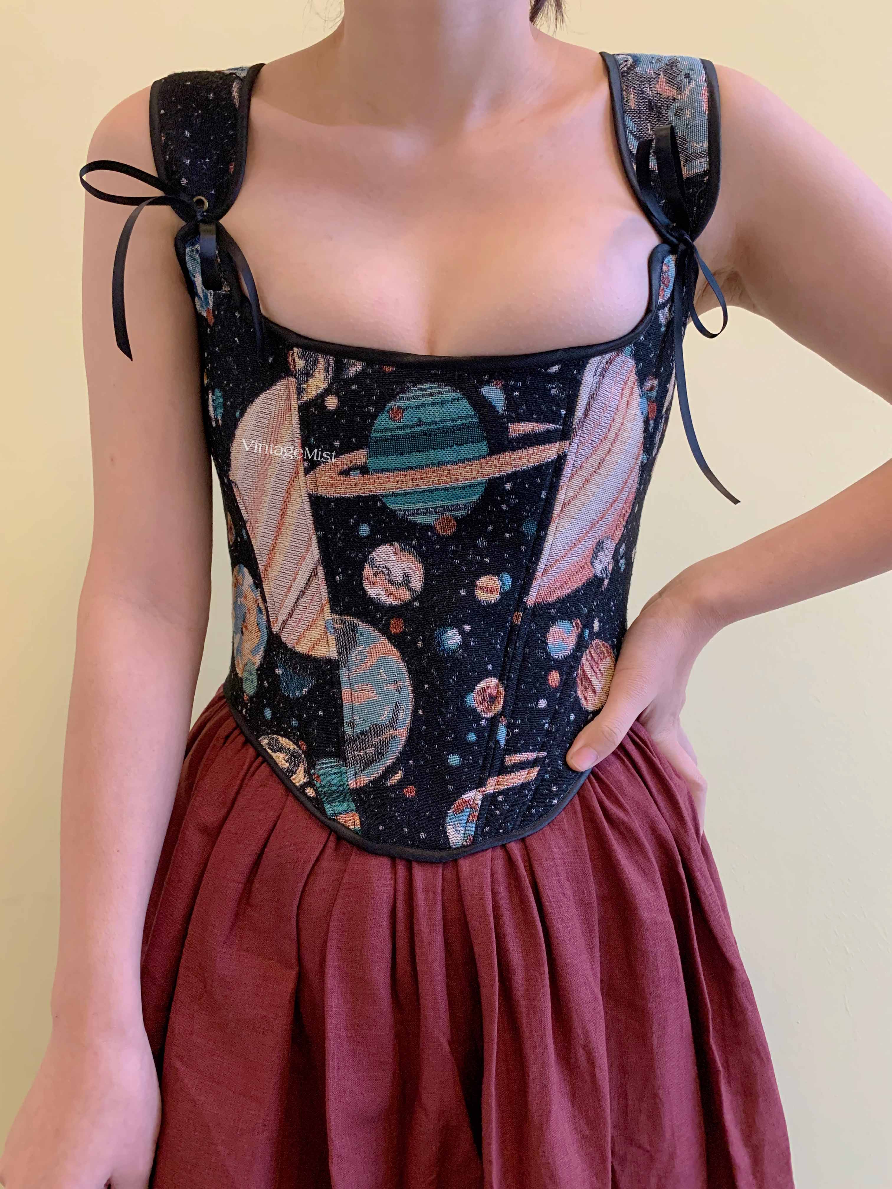 Cosmic Planet Retro Corset - Black | VintageMist