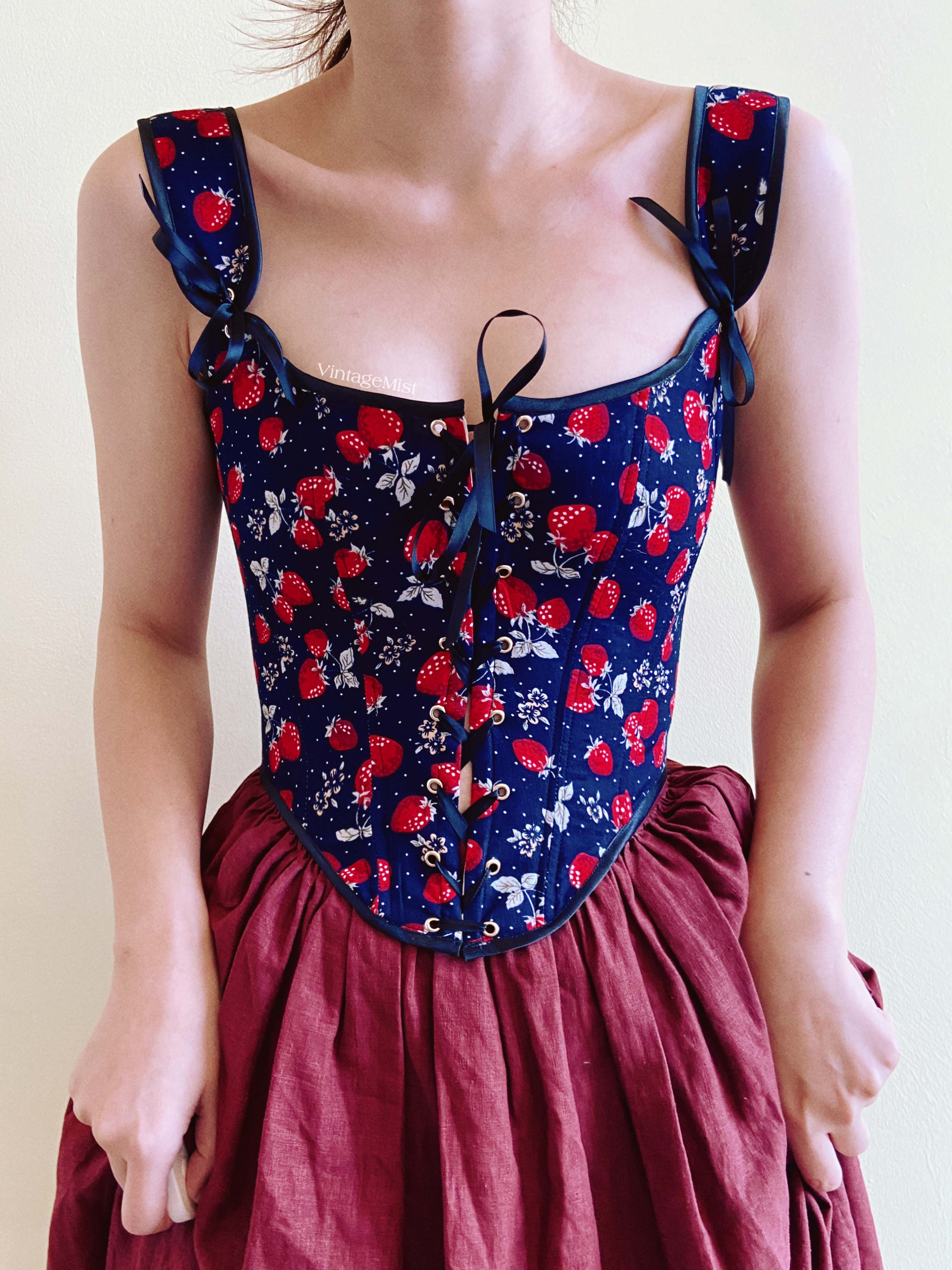 Strawberry Corset Bodice Stays - Dark Blue | VintageMist