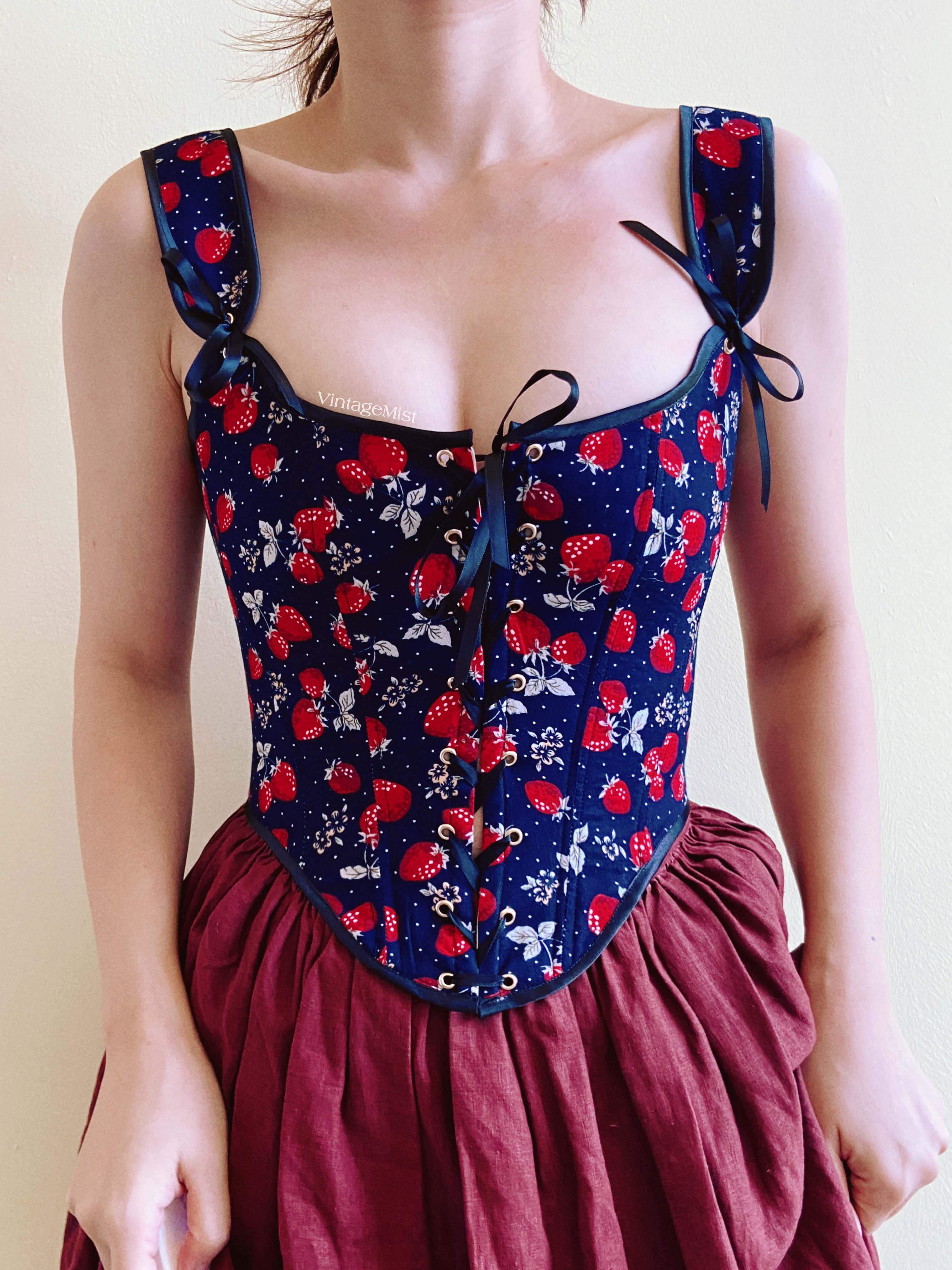 Strawberry Corset Bodice Stays - Dark Blue | VintageMist
