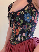 Enchanted Forest Fairycore Corset with Cat Print - Black | VintageMist