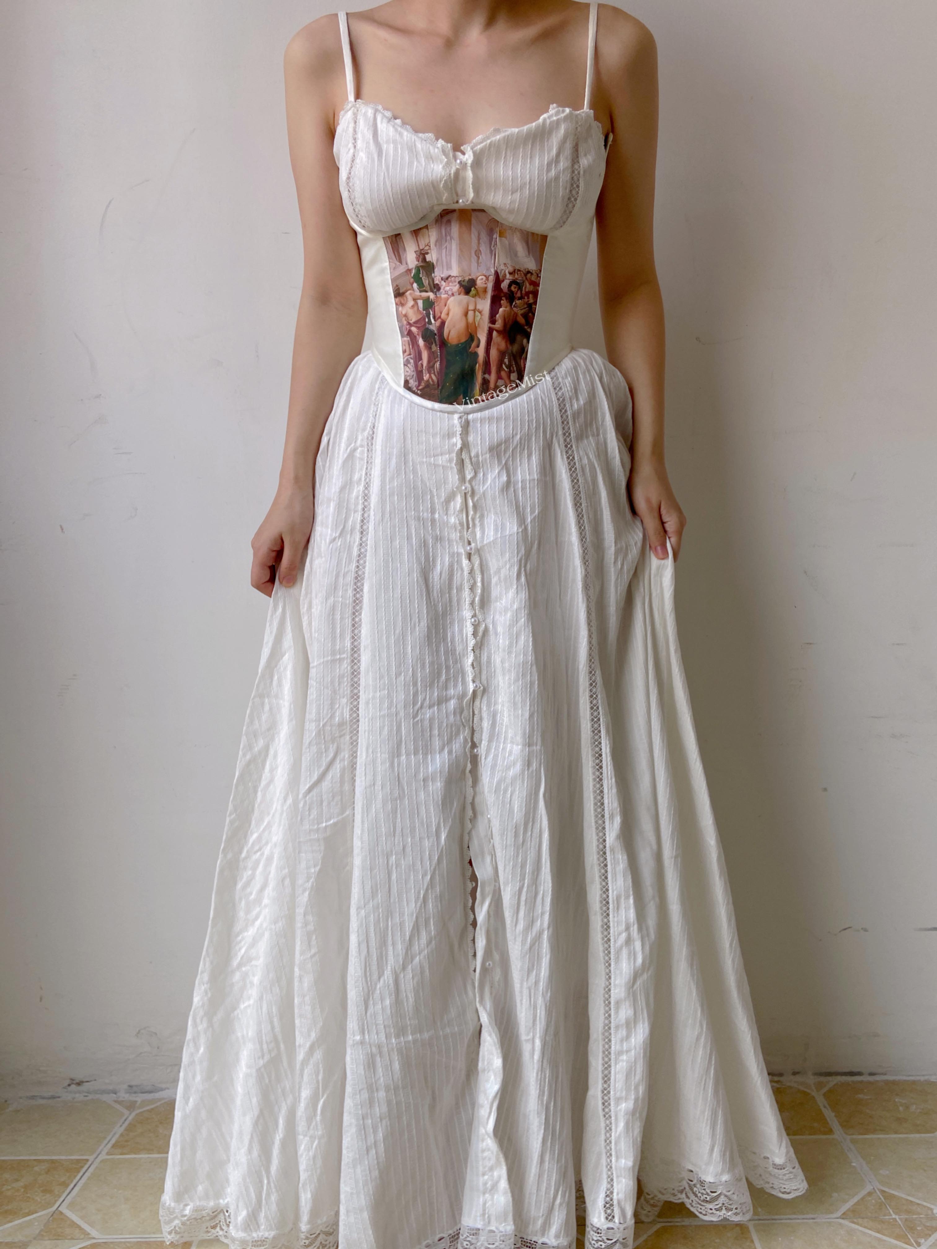 Renaissance Oil Painting Corset - White | VintageMist