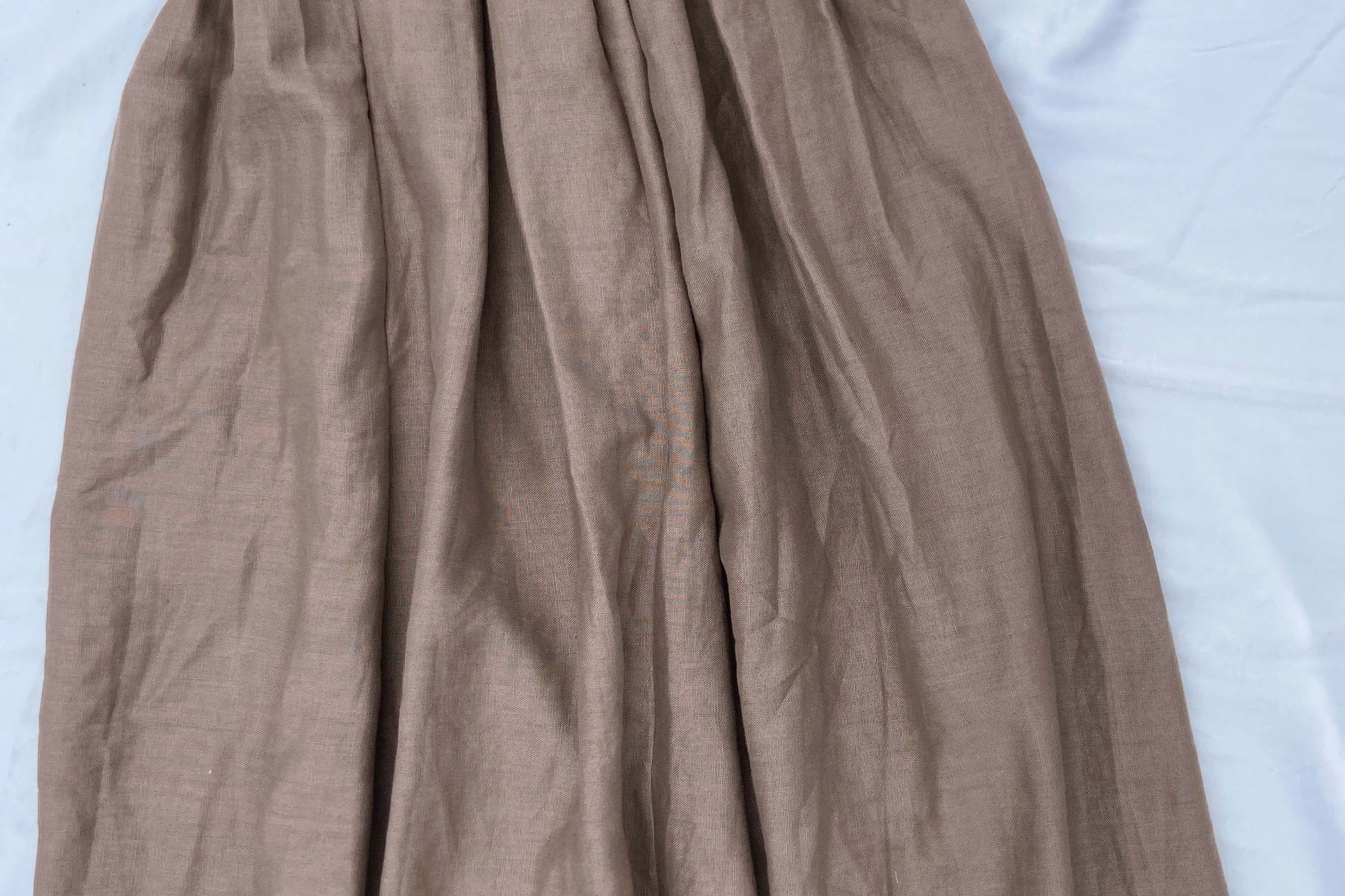 Basic A-line Linen Midi Skirt with Pockets Brown VintageMist 2