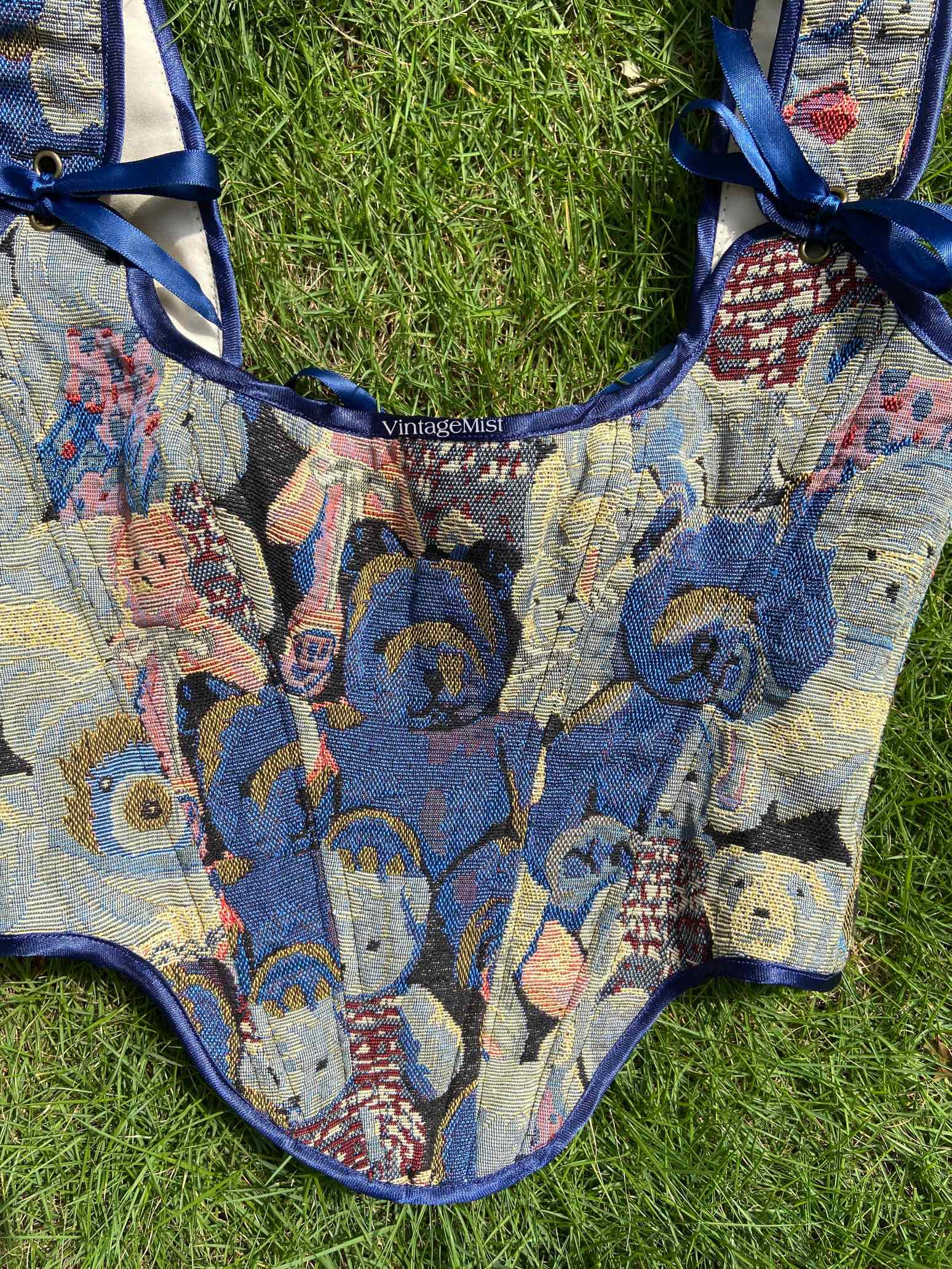 Bear Print Corset Top - Blue | VintageMist