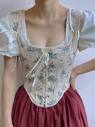 Blue Floral Renaissance Corset Bodice Stays - Ivory | VintageMist