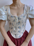 Blue Floral Renaissance Corset Bodice Stays - Ivory | VintageMist