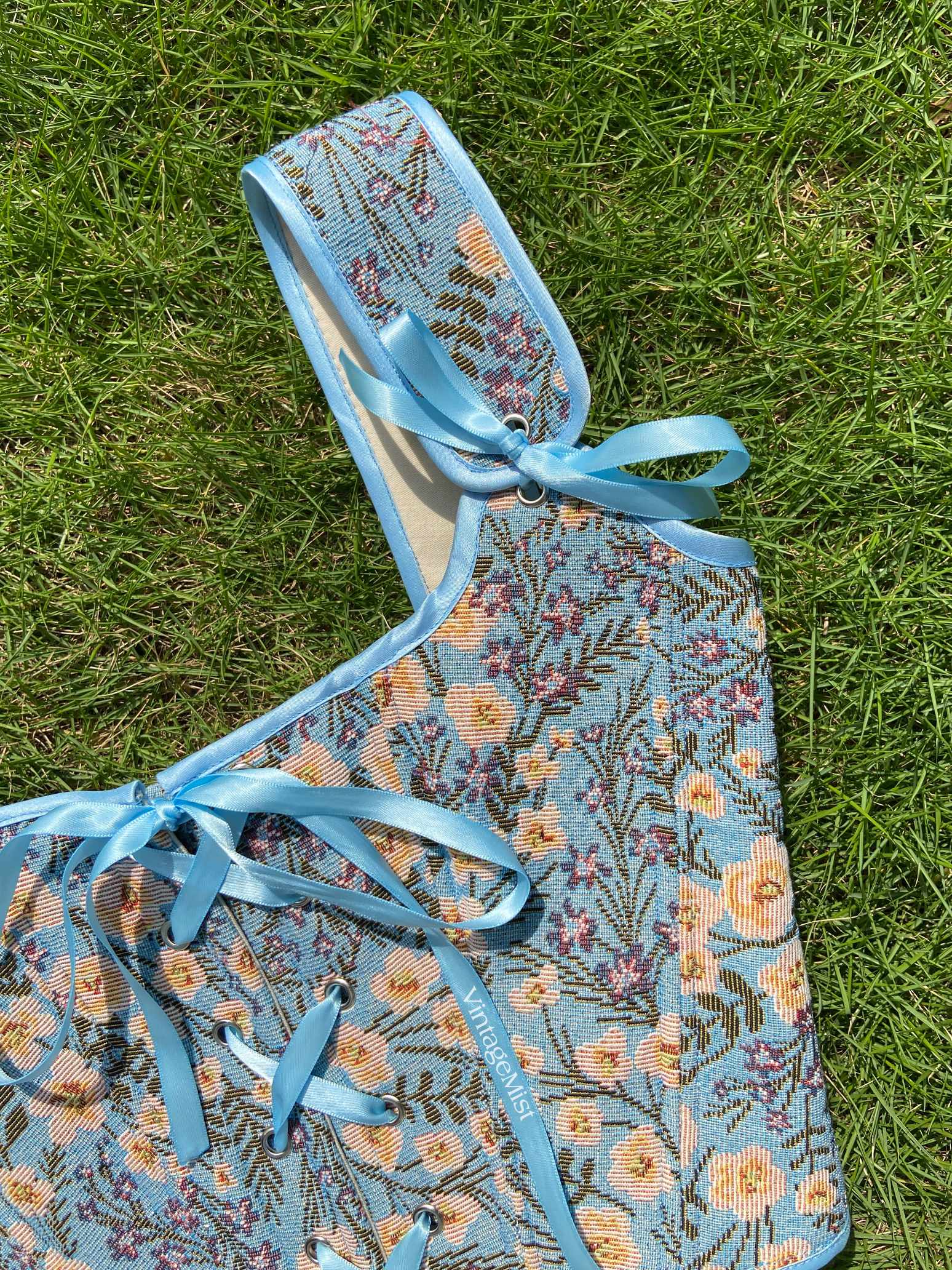 Botanical Floral Print Corset Top - Blue | VintageMist