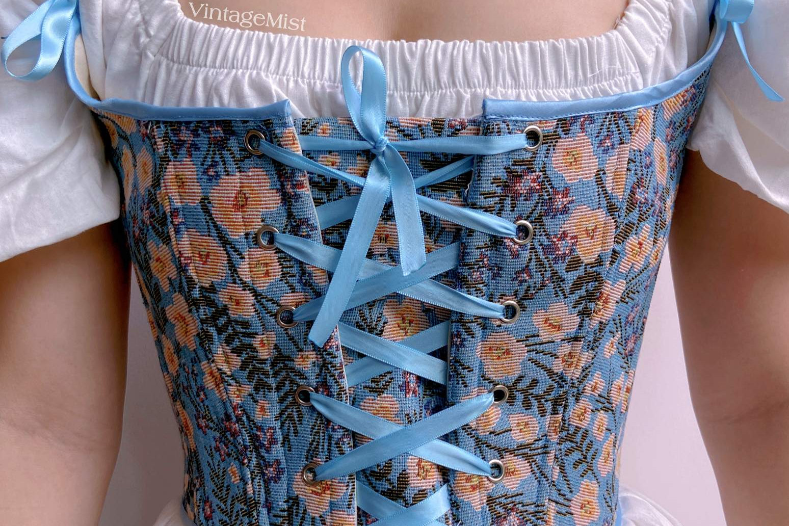 Botanical Floral Print Corset Top - Blue | VintageMist