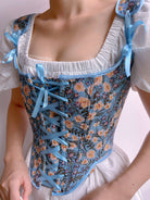 Botanical Floral Print Corset Top - Blue | VintageMist