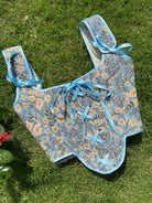 Botanical Floral Print Corset Top - Blue | VintageMist