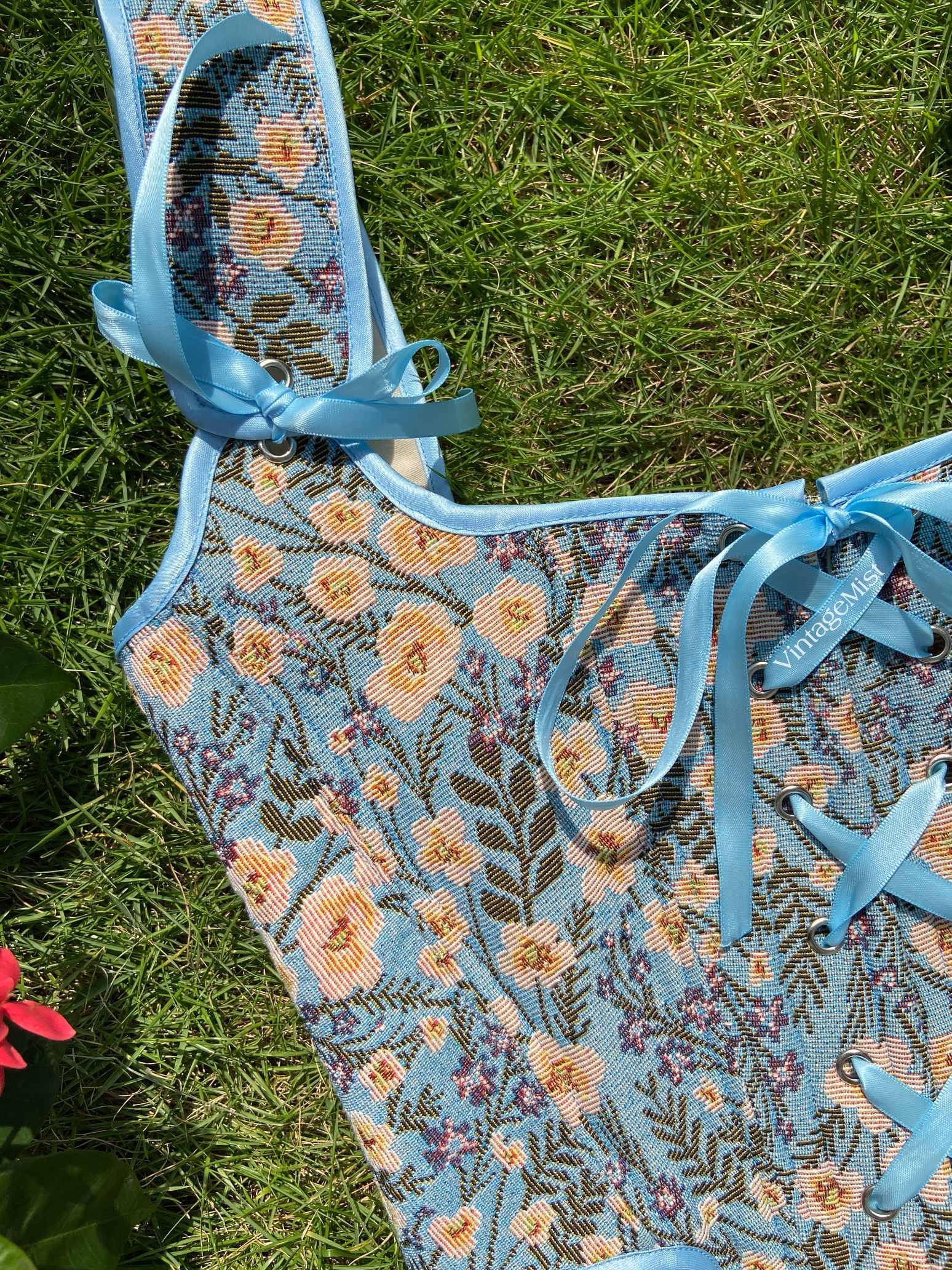 Botanical Floral Print Corset Top - Blue | VintageMist