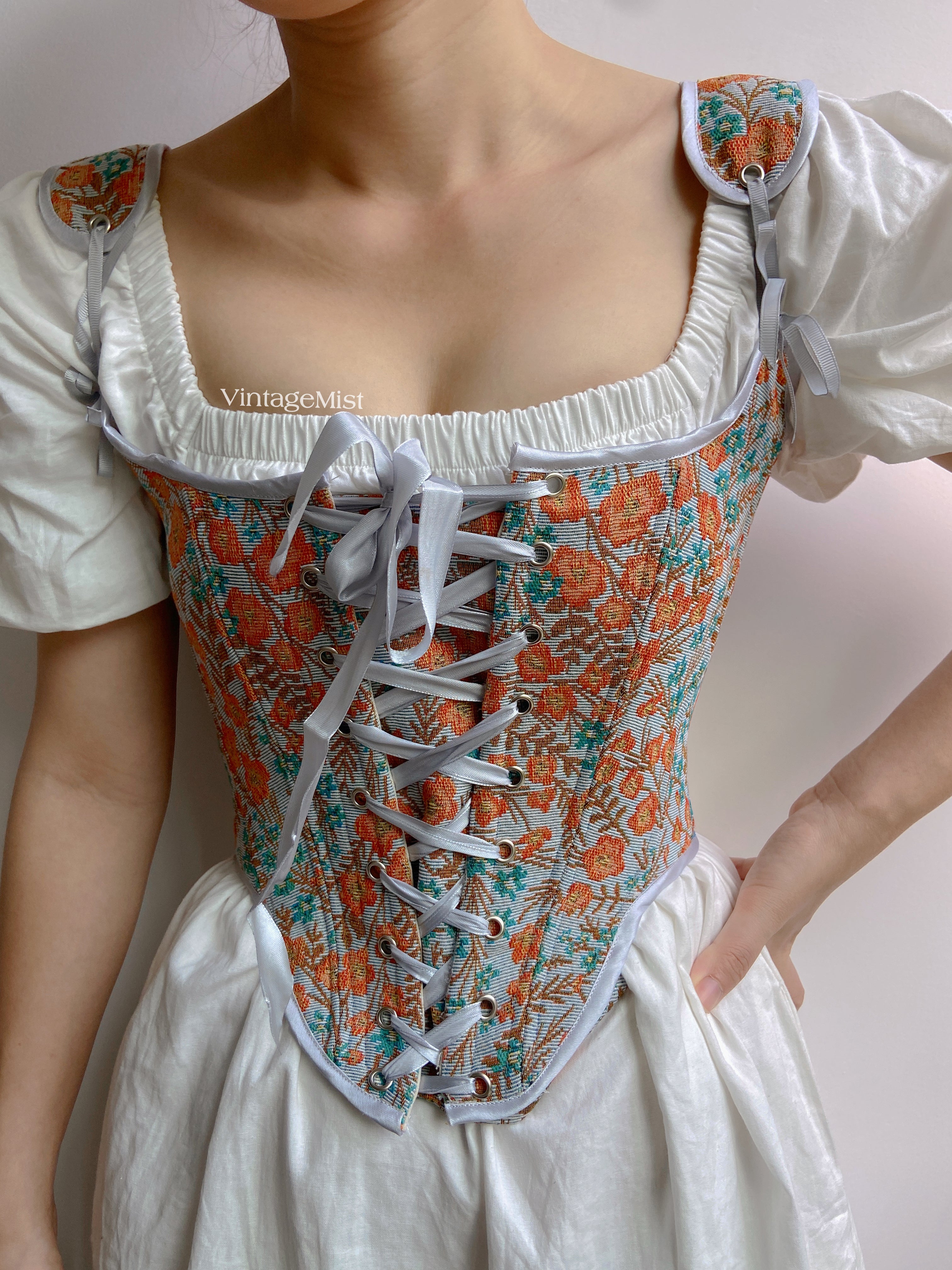 Botanical_Floral_Tapestry_Corset_Top_Brown_VintageMist