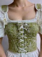 Vintage Botanical Print Floral Tapestry Corset - Green | VintageMist