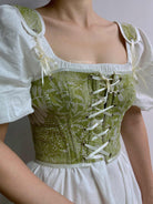 Vintage Botanical Print Floral Tapestry Corset - Green | VintageMist