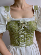 Vintage Botanical Print Floral Tapestry Corset - Green | VintageMist