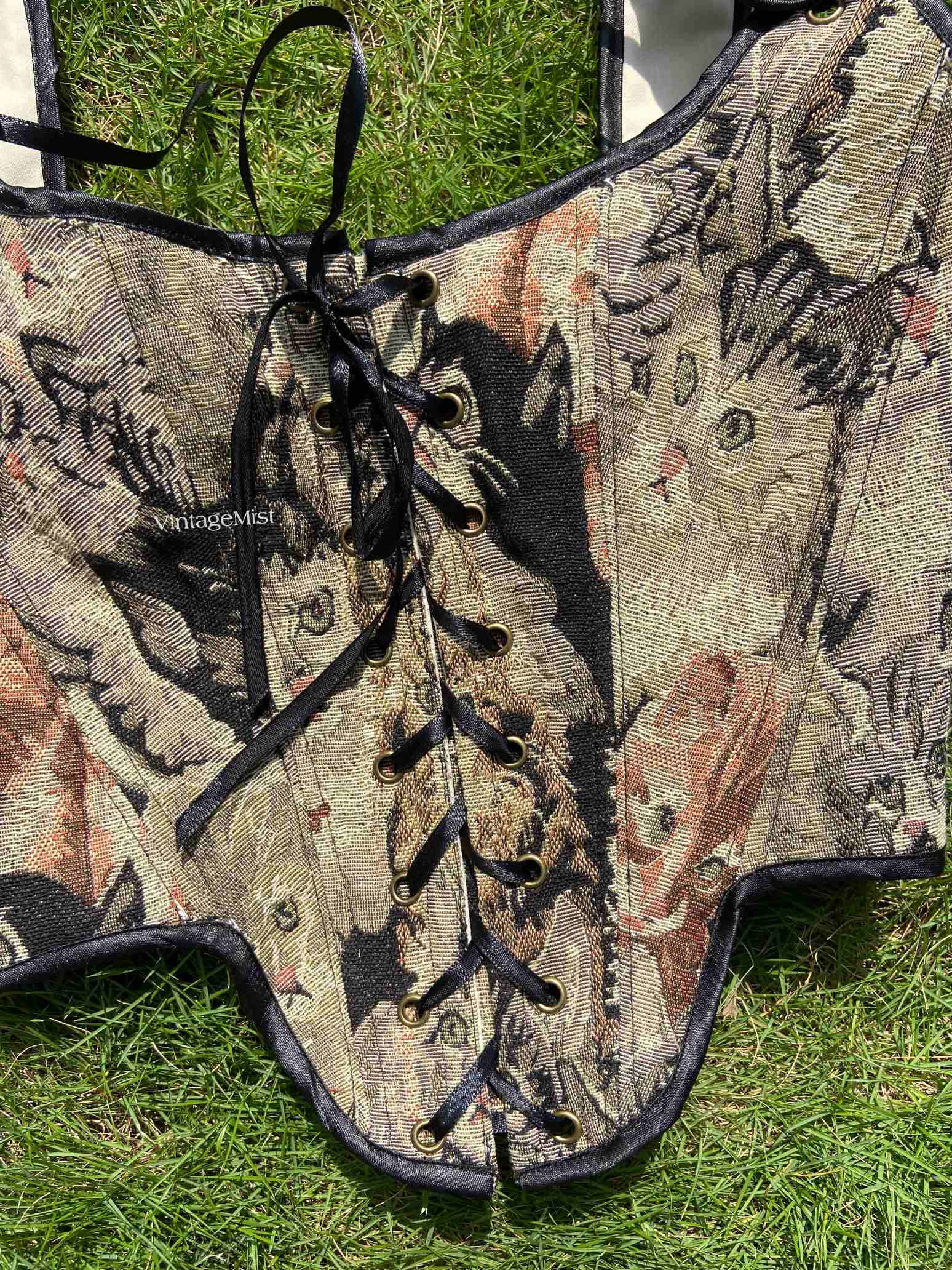 Cat Lover Corset Top - Brown | VintageMist