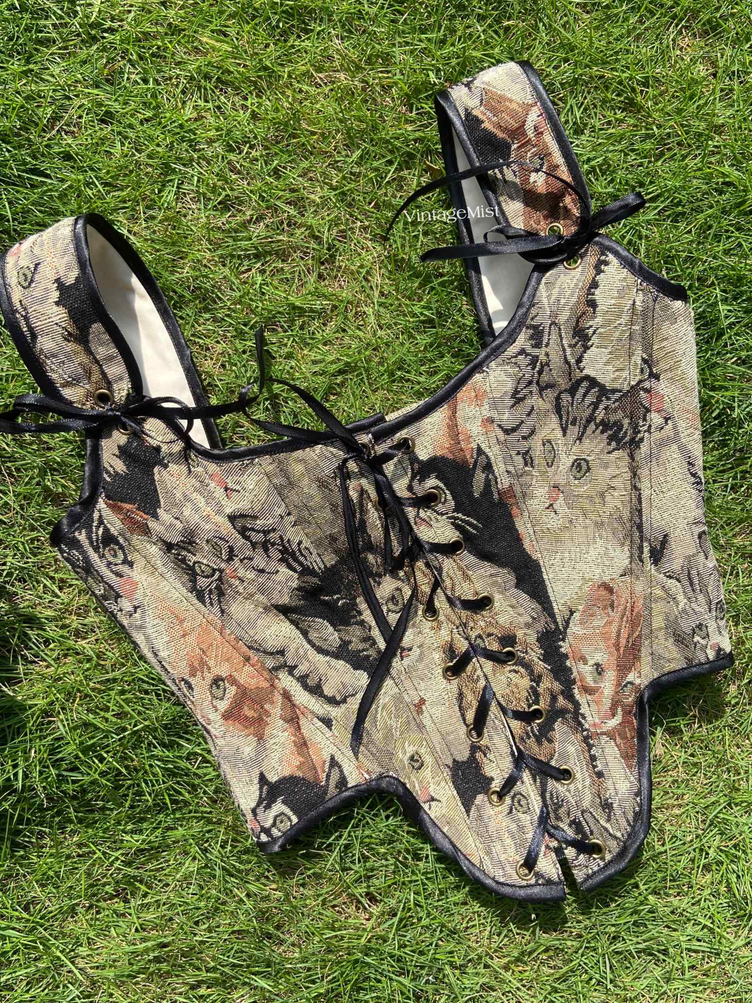 Cat Lover Corset Top - Brown | VintageMist