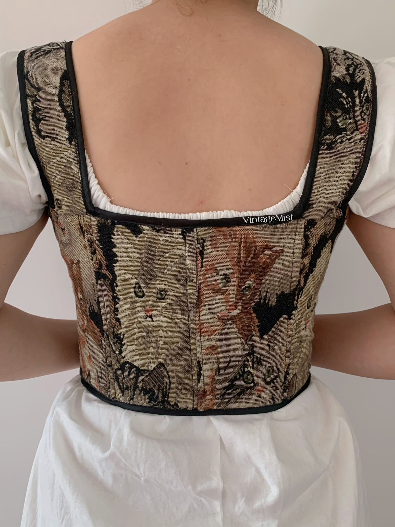 Cat Lover Corset Top - Brown | VintageMist