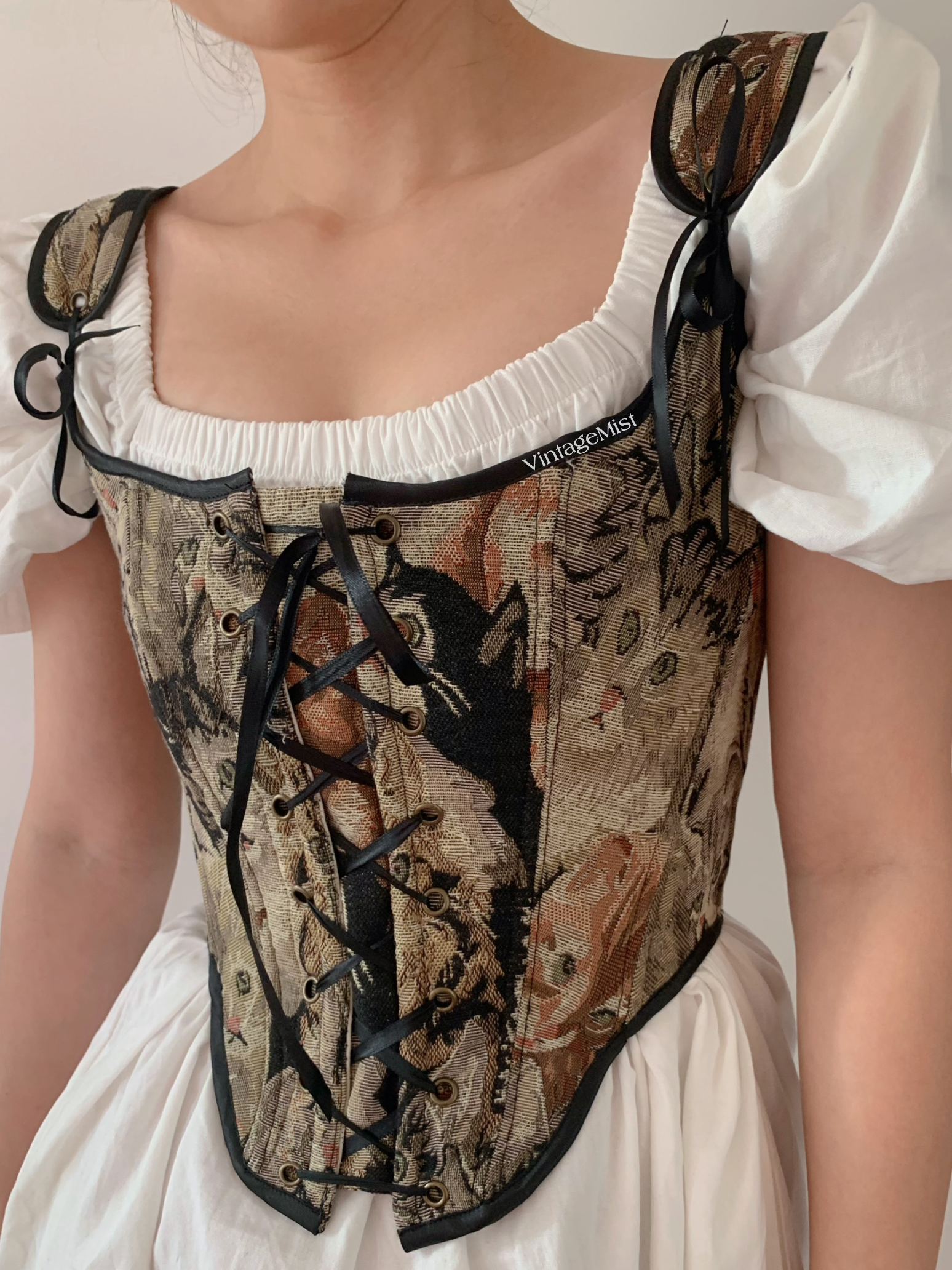 Cat Lover Corset Top - Brown | VintageMist