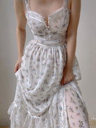 Chiffon Floral Lace Trim Beaded Cami Dress - White | VintageMist