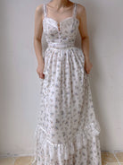 Chiffon Floral Lace Trim Beaded Cami Dress - White | VintageMist