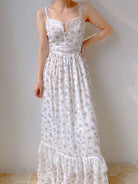 Chiffon Floral Lace Trim Beaded Cami Dress - White | VintageMist