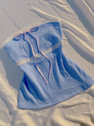 Cinderella Lace Trim Bow Ribbed Tube Top - Blue | VintageMist
