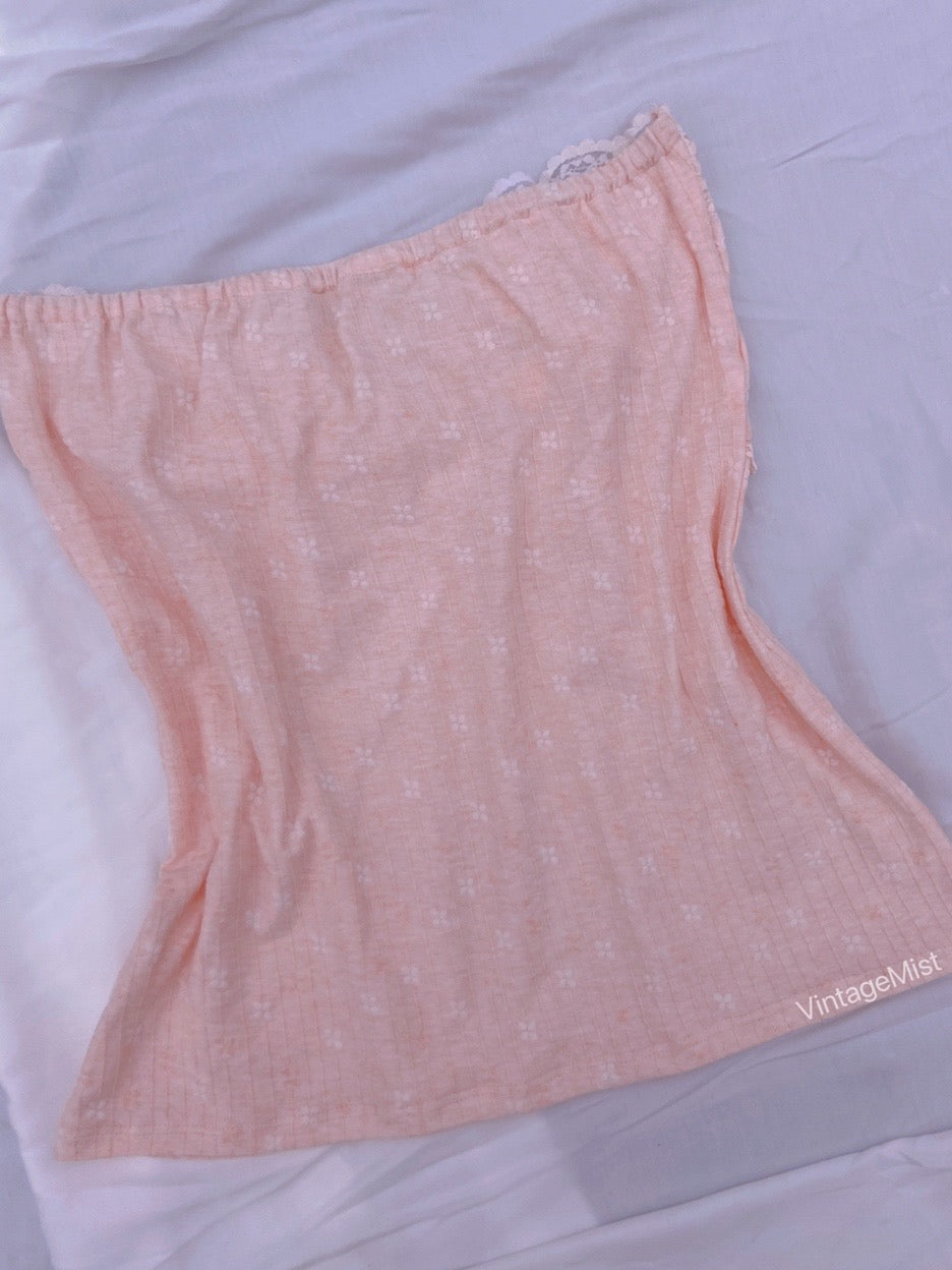 Coquette Lace Ruffles Floral Jacquard Tube Top - Pink | VintageMist