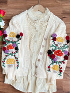 Rose Embroidery Mushroom Cardigan - Ivory | VintageMist
