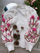 Cottagecore Cherry Blossoms Floral Embroidery Cardigan - White | VintageMist
