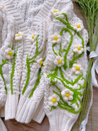 Cottagecore Daisy Floral Embroidery Cardigan - White | VintageMist