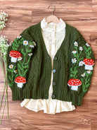 Cottagecore Mushroom Daisy Cardigan - Green | VintageMist_1