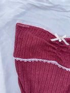Lace Trim Bow Ribbed Tube Top - Wine Red | VintageMist