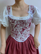 Elegant Wine Red Butterfly Tapestry Boned Corset  VintageMist