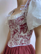 Elegant Wine Red Butterfly Tapestry Boned Corset  VintageMist