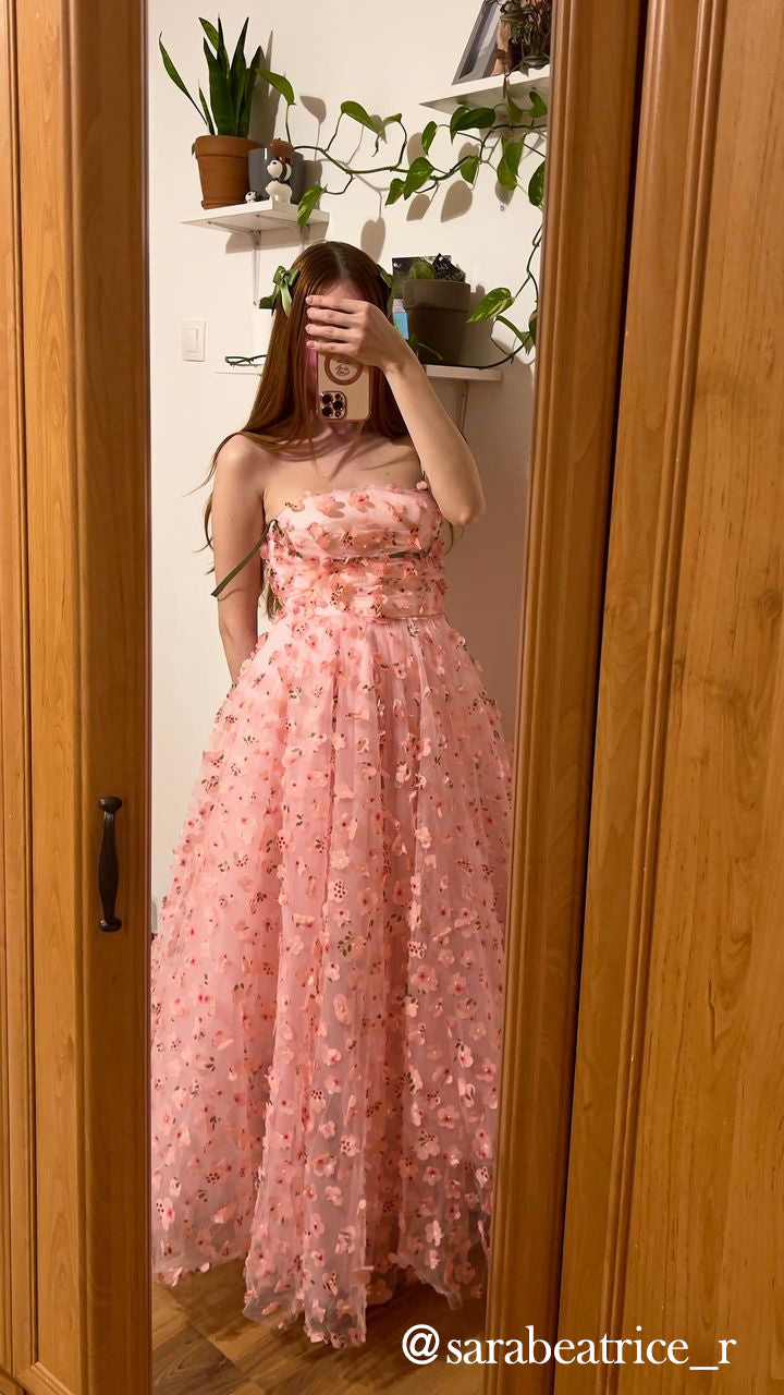 Fairycore Floral Embroidery Pink Dress - Pink | VintageMist