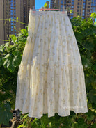 Floral Pleated Elastic Waist Skirt - Cream | VintageMist