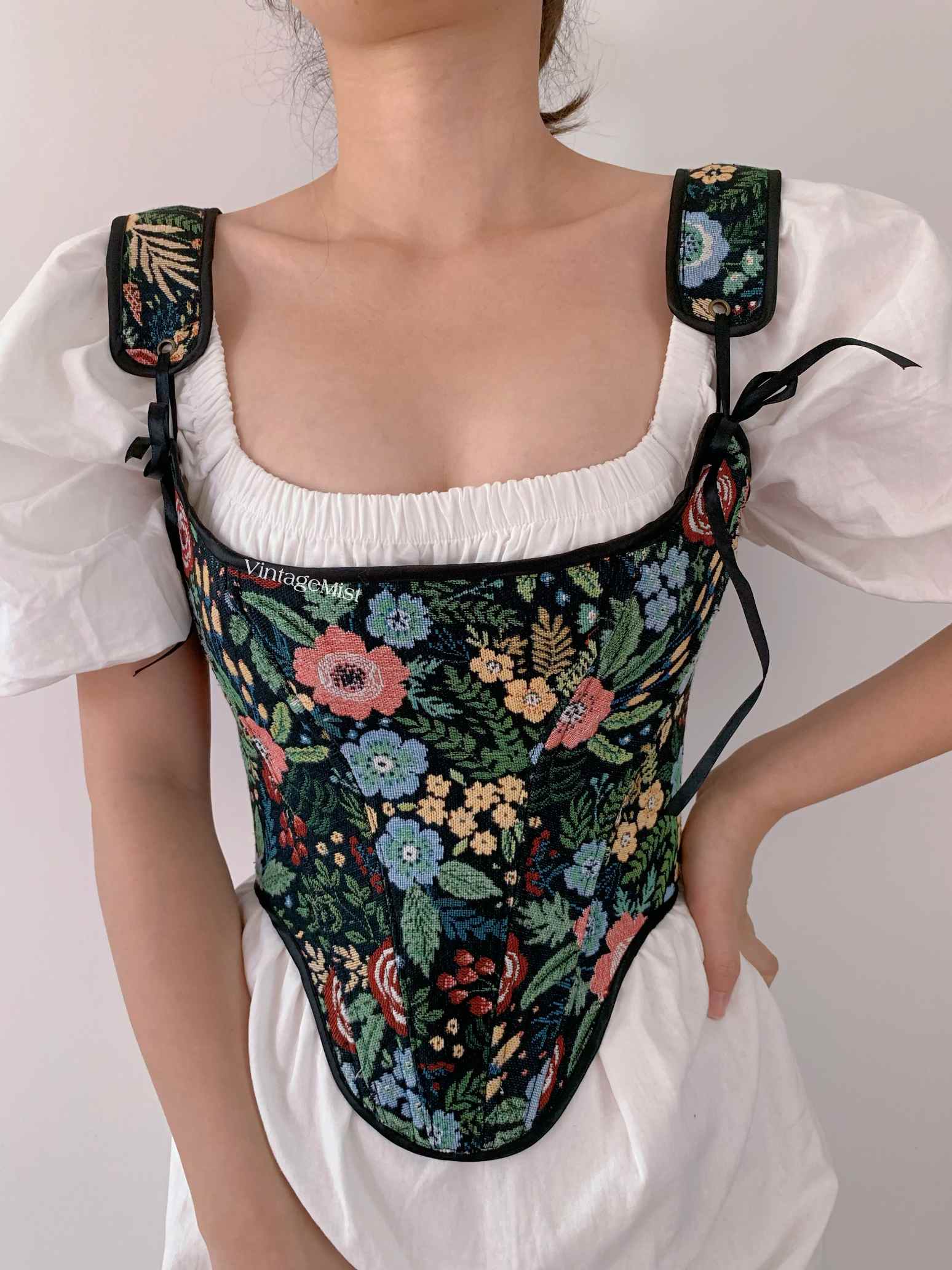 Floral_Botanical_Corset_Top_Black_VintageMist