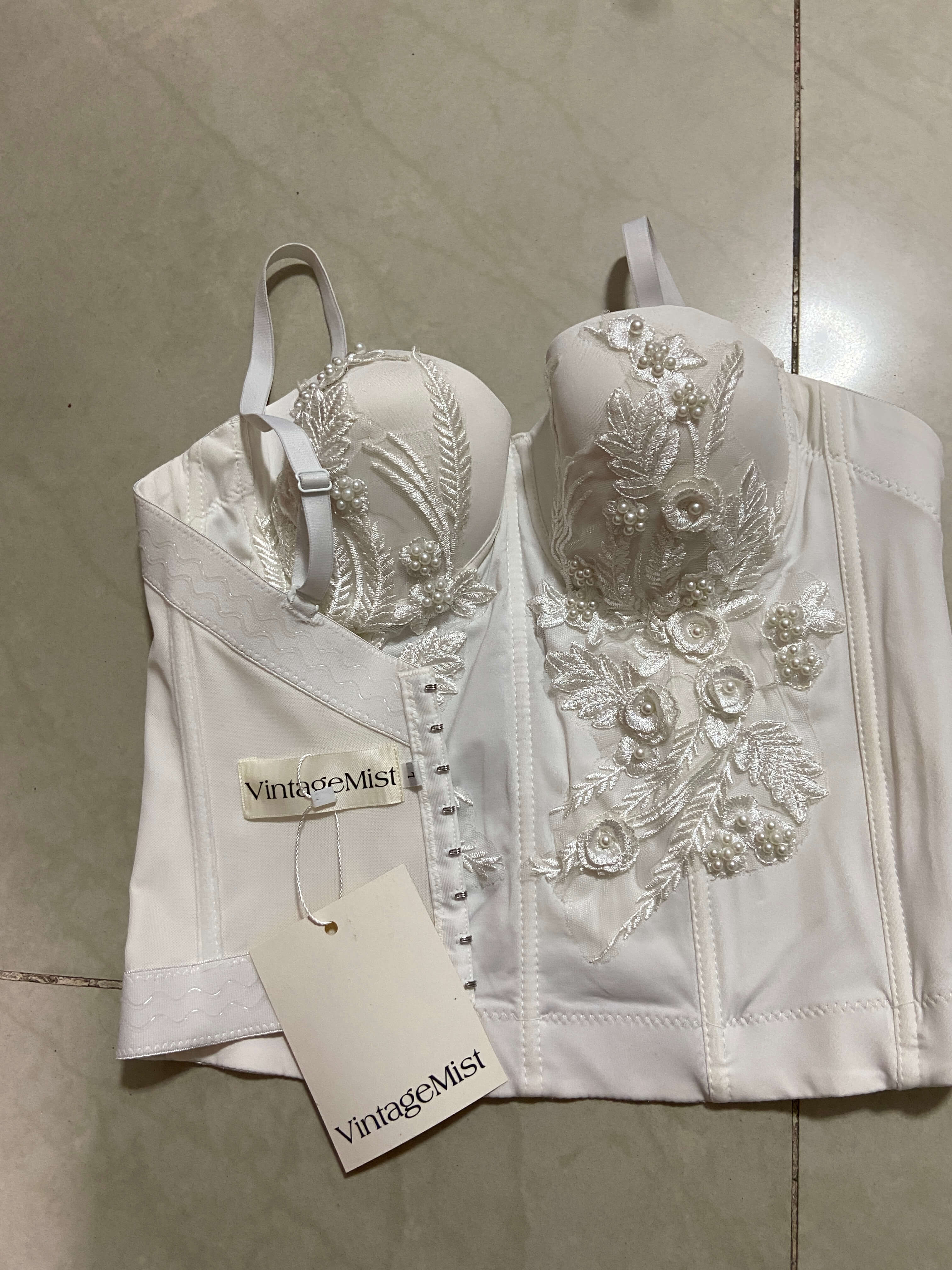 Floral Embroidered Corset Top - White | VintageMist