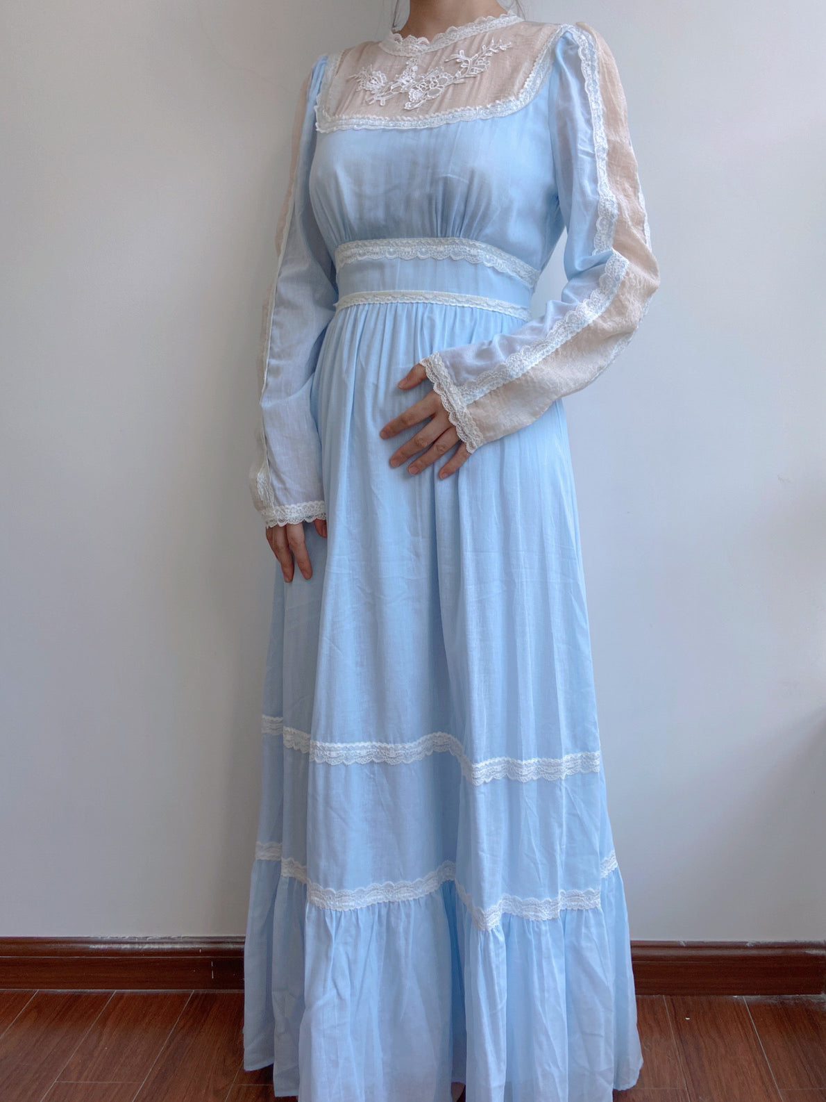 Floral Embroidery Princesscore Maxi Dress - Blue | VintageMist