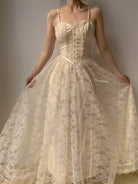 Floral Lace Strap Corset Dress - Beige | VintageMist