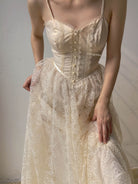 Floral Lace Strap Corset Dress - Beige | VintageMist