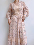 Floral Vampire Neck Long Sleeve Dress | VintageMist