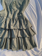 Front Lace-Up Ruffle Halter Mini Dress - Green | VintageMist